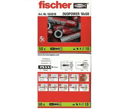Casle - Tacos Fischer DuoPower 50mm x 10mm. (Caja 50 Uds.) (Multiusos 3 en  1).