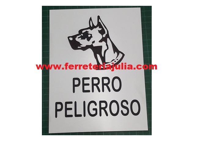 grabado placa PERRO PELIGROSO 150X200mm adhesiva - Ferreteria Julià