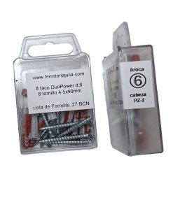 blister taco DUOPOWER 6 con tornillo 4,5x40 8 unidades