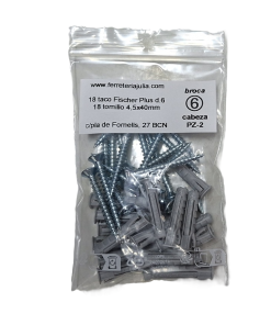 blister taco Fischer SX Plus 6 con tornillo 4,5x40 18 piezas