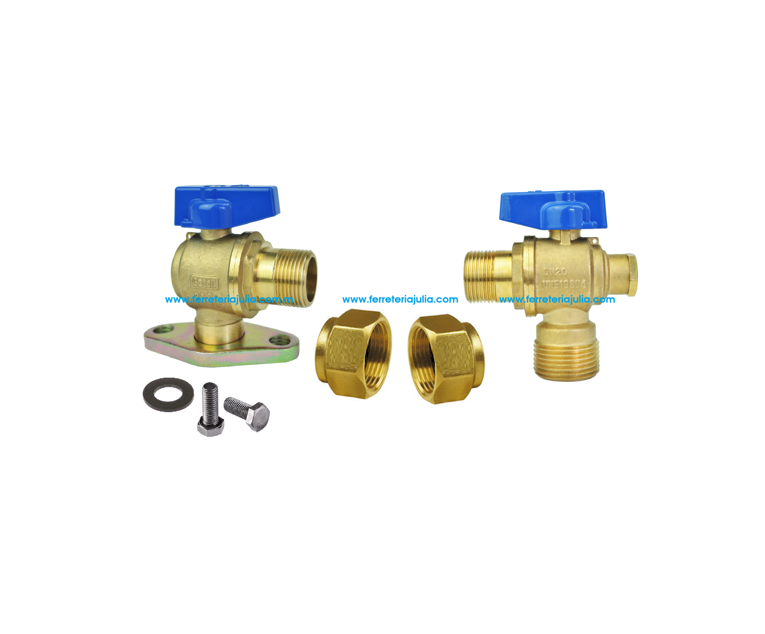 conjunto llave entrada+salida DN 20/25 a 1" teflonada